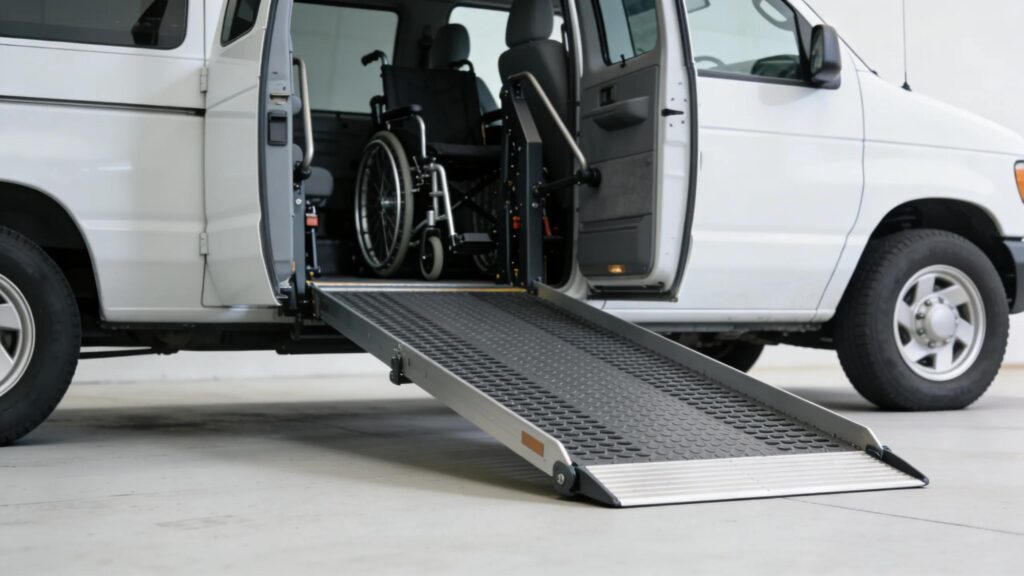 Wheelchair van with ramp deployed