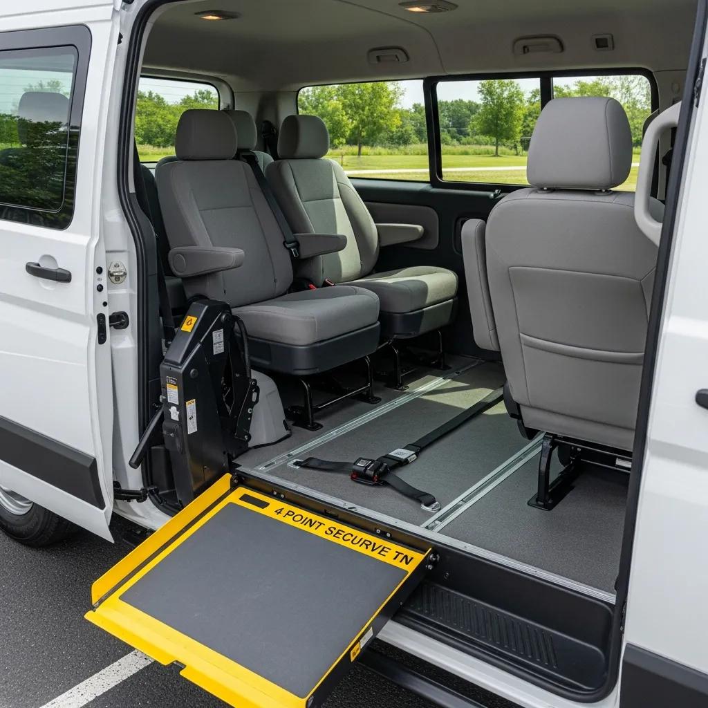Interior view of a wheelchair accessible van highlighting its accessibility features