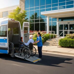 Wheelchair accessible vehicle providing transportation services for individuals with mobility challenges